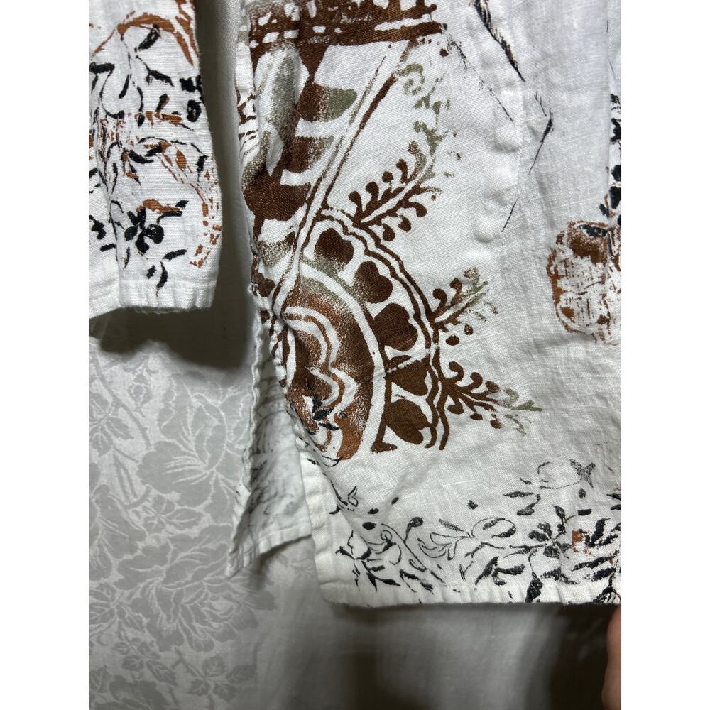 Chicos Button Up 3 XL White Black Brown 100% Linen Long Sleeve Tunic Pockets - Picture 2 of 11